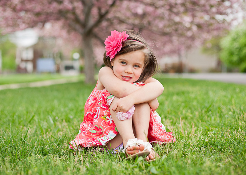 four year old girl cherry blossoms